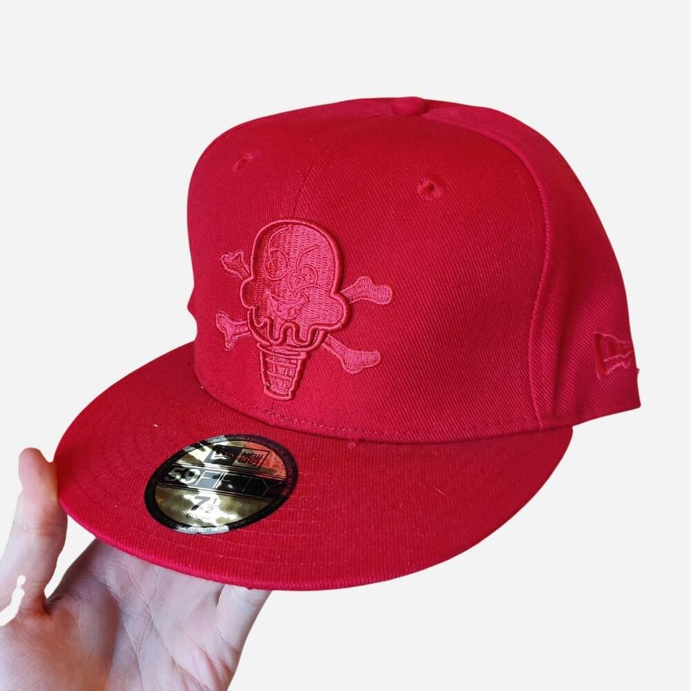 Red New Era 59FIFTY Billionaire Boys Club Cap with skull and crossbones ice crea